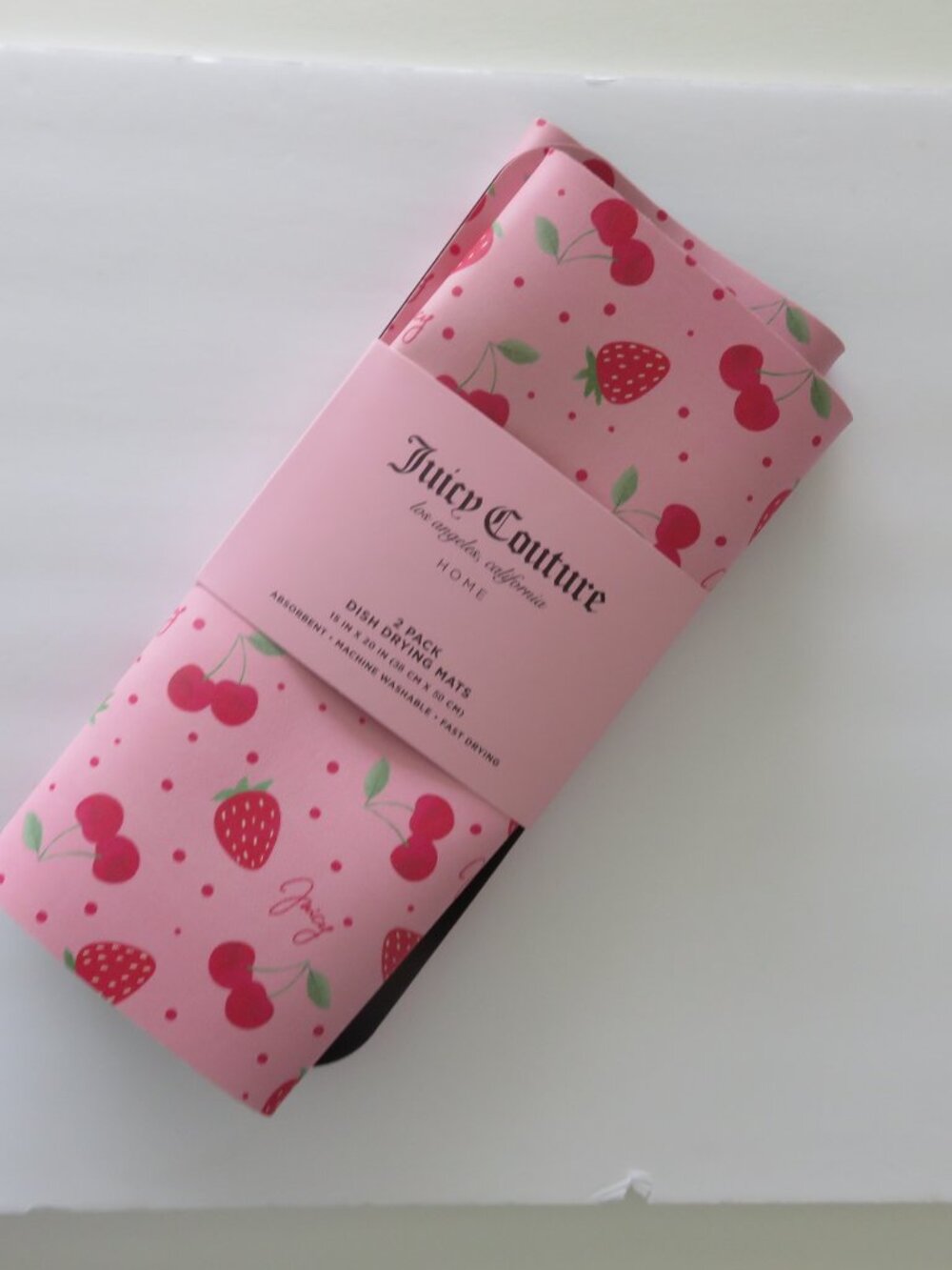 (#138) Juicy Couture 2-Set Pink Strawberry & Cherry Kitchen Drying Mats 15 x 20